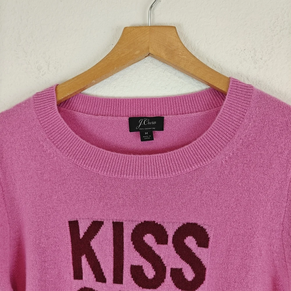 J. Crew Pink Kiss Kiss Layla Cashmere Crew Sweater Size Medium 100% Cashmere